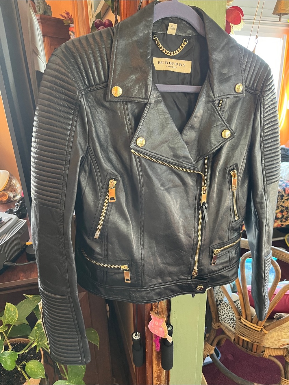 Authentic Burberry Brit "Remington" quilted lambskin leather biker jacket